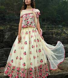 Off White Floral Thread Embroidered Soft Net Party Wear Lehenga Choli