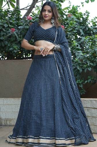 Engaging Black Leheriya Print Georgette Reception Wear Lehenga Choli