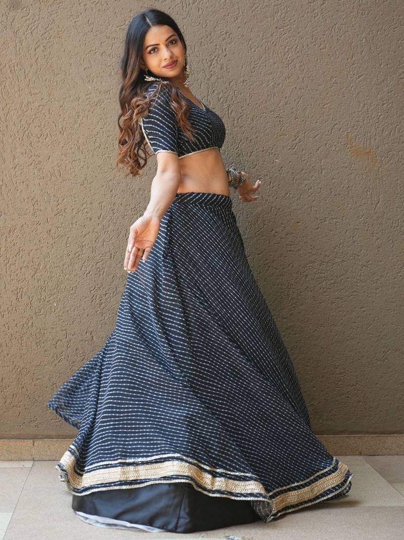 Engaging Black Leheriya Print Georgette Reception Wear Lehenga Choli