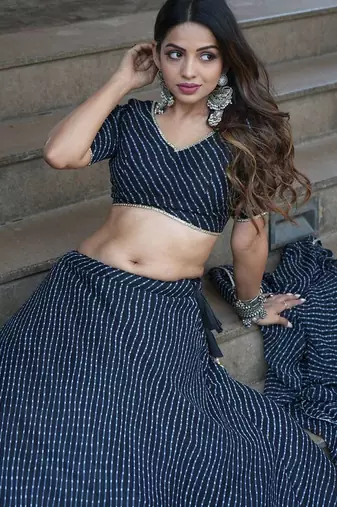 Engaging Black Leheriya Print Georgette Reception Wear Lehenga Choli
