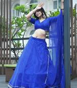 Ravishing Blue Laheriya Printed Georgette Wedding Lehenga Choli
