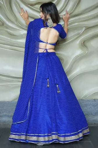 Ravishing Blue Laheriya Printed Georgette Wedding Lehenga Choli