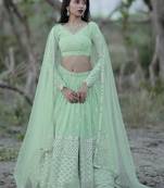 Adorable Pastel Green Sequins Georgette Reception Wear Lehenga Choli