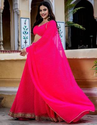 Astounding Pink Leheriya Georgette Bridesmaid Lehenga Choli 2