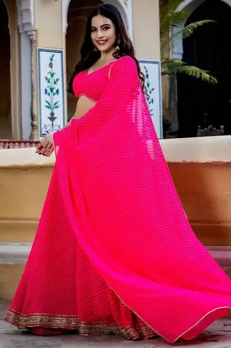 Astounding Pink Leheriya Georgette Bridesmaid Lehenga Choli