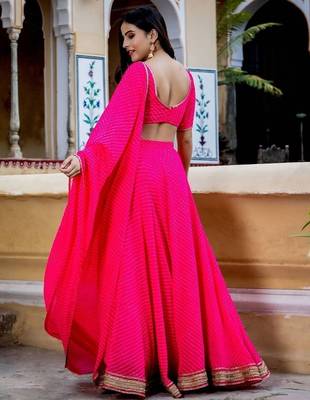 Astounding Pink Leheriya Georgette Bridesmaid Lehenga Choli 3