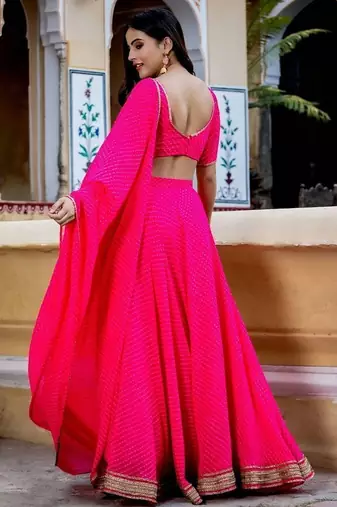Astounding Pink Leheriya Georgette Bridesmaid Lehenga Choli