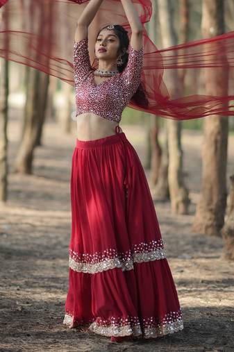 Incredible Red Sequins Georgette Designer Lehenga Choli With Dupatta
