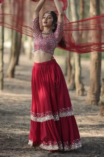 Incredible Red Sequins Georgette Designer Lehenga Choli With Dupatta