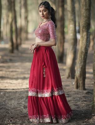Incredible Red Sequins Georgette Designer Lehenga Choli With Dupatta 3