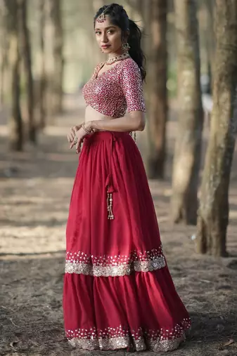 Incredible Red Sequins Georgette Designer Lehenga Choli With Dupatta