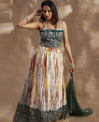 Enchanting White & Green Sequins Chinon Festival Wear Lehenga Choli 3