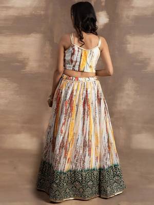 Enchanting White & Green Sequins Chinon Festival Wear Lehenga Choli 4