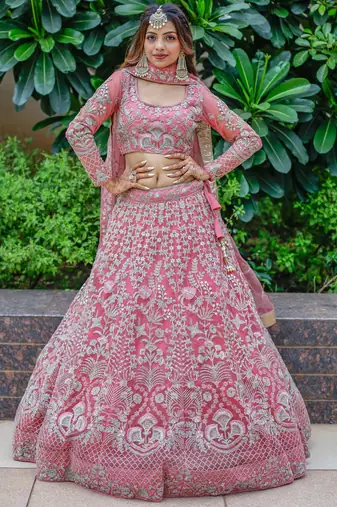 Beautiful Pink Dori Work Soft Net Ceremony Wear Lehenga Choli