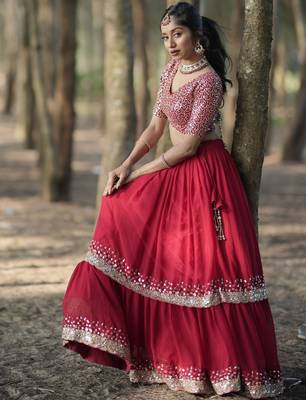 Incredible Red Sequins Georgette Designer Lehenga Choli With Dupatta 4