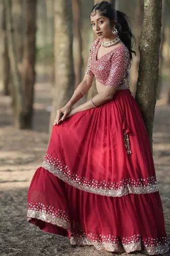 Incredible Red Sequins Georgette Designer Lehenga Choli With Dupatta