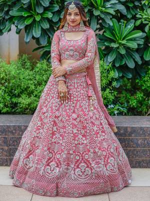 Beautiful Pink Dori Work Soft Net Ceremony Wear Lehenga Choli 2