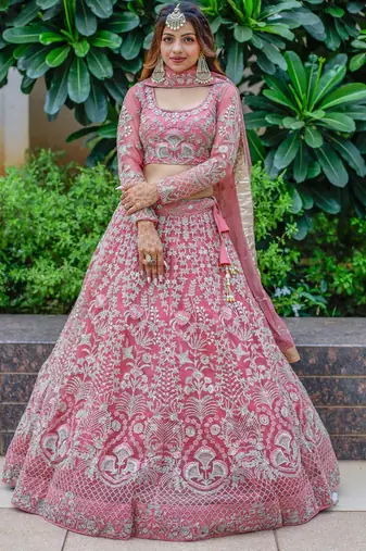 Beautiful Pink Dori Work Soft Net Ceremony Wear Lehenga Choli