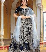 Shocking Navy Blue Embroidered Velvet Function Wear Lehenga Choli