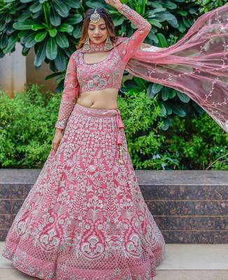 Beautiful Pink Dori Work Soft Net Ceremony Wear Lehenga Choli 3