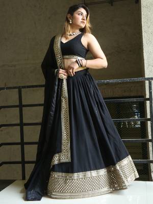 Pretty Black Heavy Lace Work Georgette Reception Wear Lehenga Choli 1