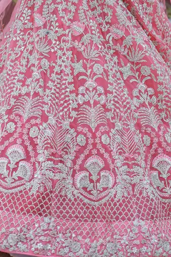 Beautiful Pink Dori Work Soft Net Ceremony Wear Lehenga Choli