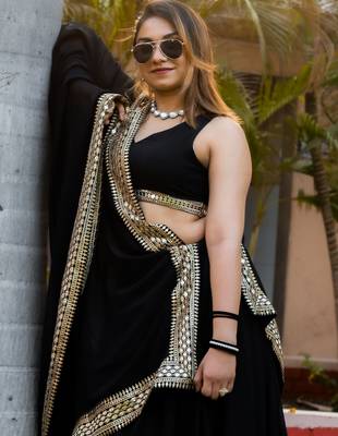 Pretty Black Heavy Lace Work Georgette Reception Wear Lehenga Choli 4