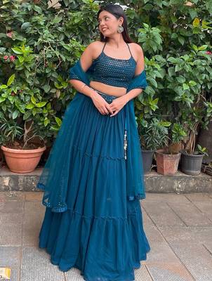 Sweet Teal Blue Georgette Party Wear Lehenga Choli With Dupatta 2