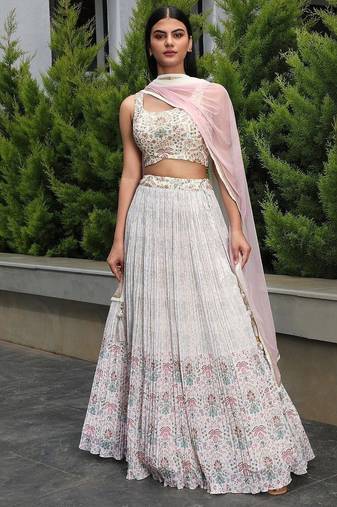 Precious Off-White Digital Printed Georgette Festival Wear Lehenga Choli