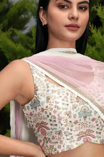 Precious Off-White Digital Printed Georgette Festival Wear Lehenga Choli