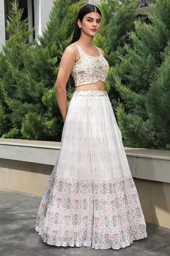Precious Off-White Digital Printed Georgette Festival Wear Lehenga Choli
