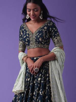 Pretty Blue Dori Work Georgette Wedding Lehenga Choli With Dupatta 4