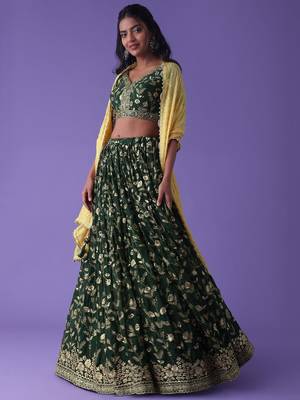 Lovely Green Zari Embroidered Georgette Mehendi Wear Lehenga Choli 1