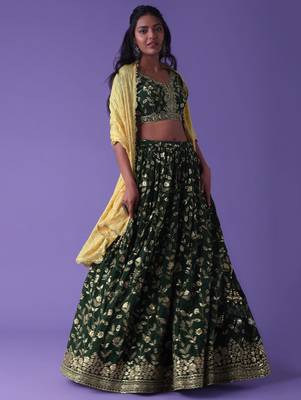 Lovely Green Zari Embroidered Georgette Mehendi Wear Lehenga Choli 2