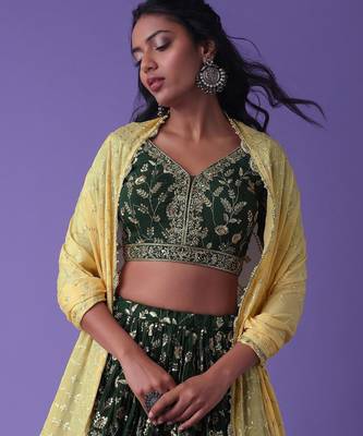 Lovely Green Zari Embroidered Georgette Mehendi Wear Lehenga Choli 3