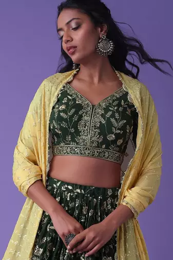 Lovely Green Zari Embroidered Georgette Mehendi Wear Lehenga Choli