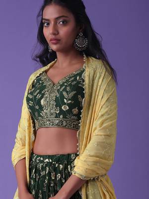 Lovely Green Zari Embroidered Georgette Mehendi Wear Lehenga Choli 4