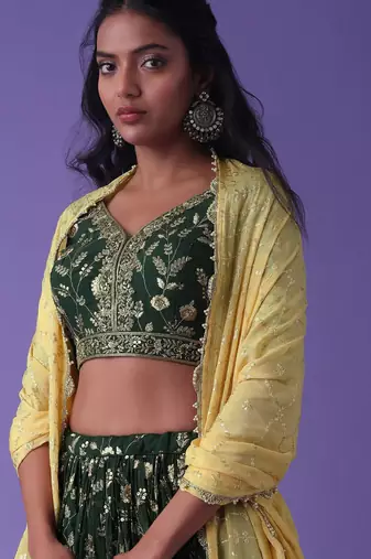 Lovely Green Zari Embroidered Georgette Mehendi Wear Lehenga Choli