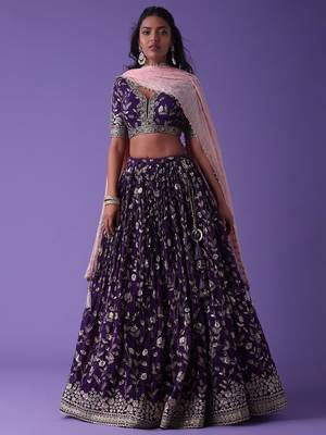Precious Purple Zari Embroidered Georgette Lehenga Choli With Dupatta 1