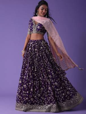 Precious Purple Zari Embroidered Georgette Lehenga Choli With Dupatta 2