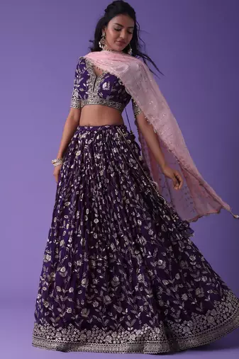 Precious Purple Zari Embroidered Georgette Lehenga Choli With Dupatta