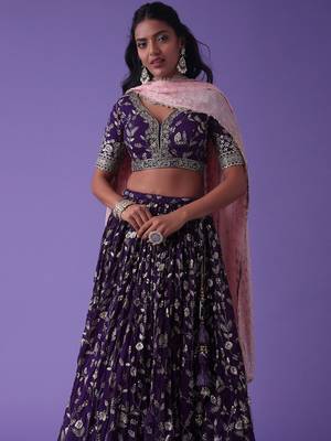 Precious Purple Zari Embroidered Georgette Lehenga Choli With Dupatta 3