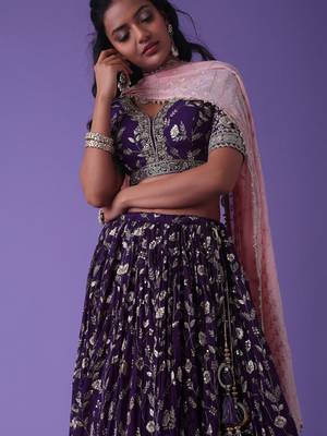Precious Purple Zari Embroidered Georgette Lehenga Choli With Dupatta 4