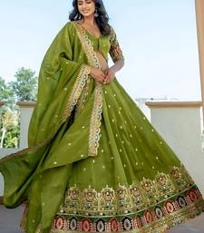 Dazzling Green Thread Embroidered Silk Mehendi Wear Lehenga Choli
