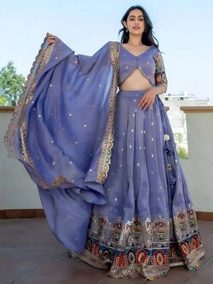 Beautiful Lavender Silk Sequins Embroidered Lehenga Choli With Dupatta 1