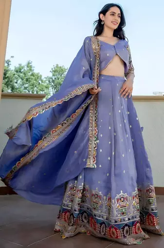 Beautiful Lavender Silk Sequins Embroidered Lehenga Choli With Dupatta