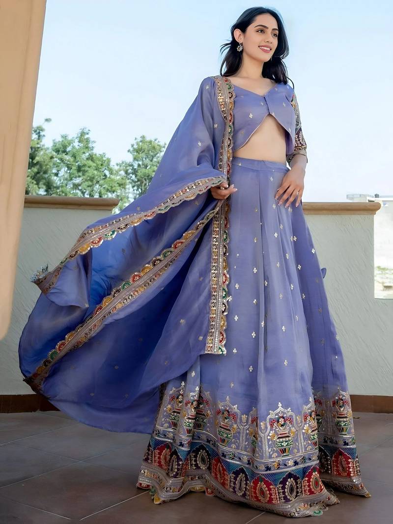Beautiful Lavender Silk Sequins Embroidered Lehenga Choli With Dupatta