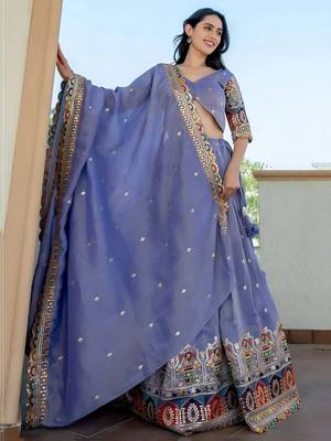 Beautiful Lavender Silk Sequins Embroidered Lehenga Choli With Dupatta 3