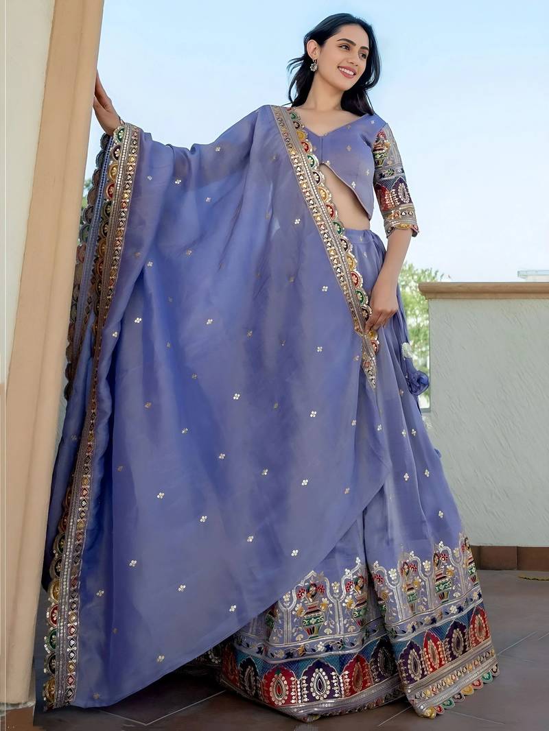 Beautiful Lavender Silk Sequins Embroidered Lehenga Choli With Dupatta