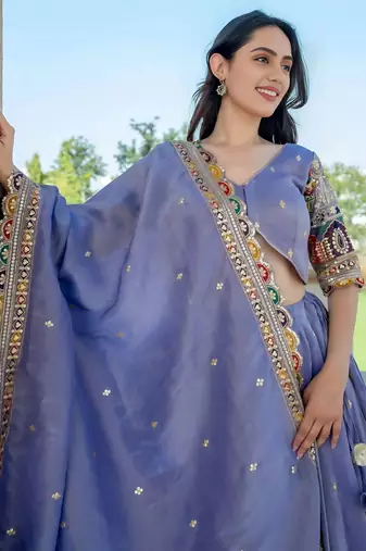 Beautiful Lavender Silk Sequins Embroidered Lehenga Choli With Dupatta